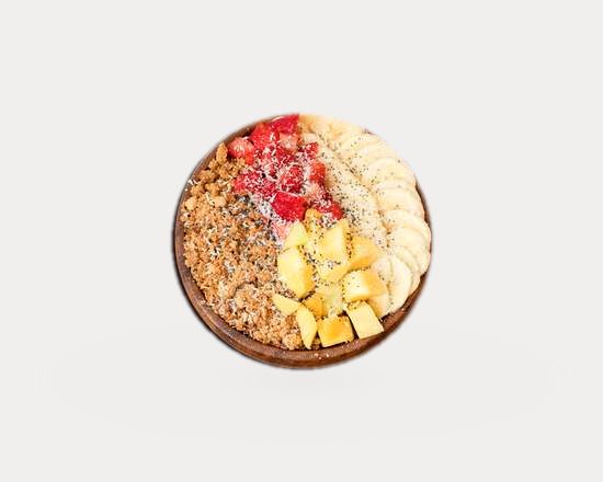 Exotic açaí bowl: galleta de almendra, fresa, mango, plátano